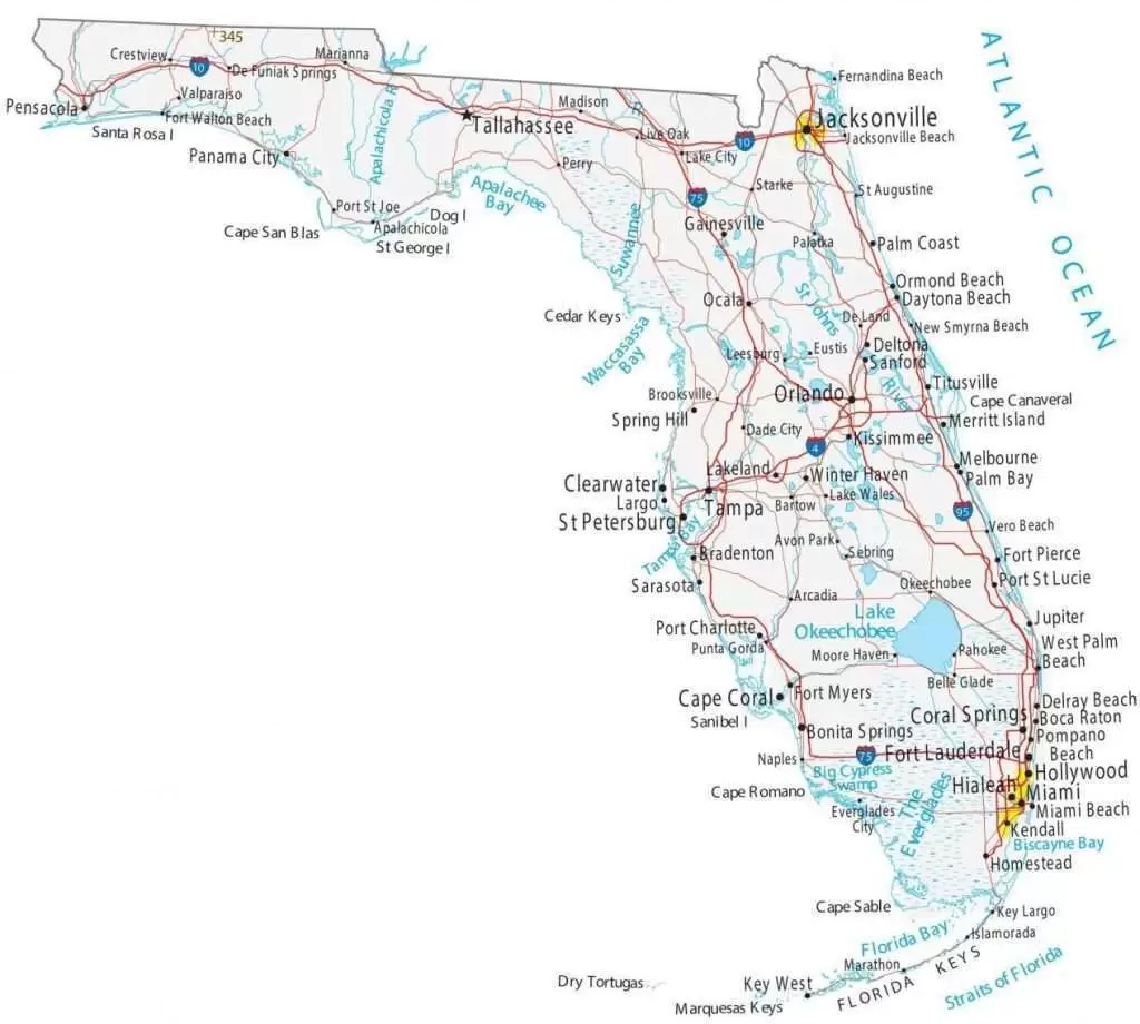 A Map Of Cities Florida
